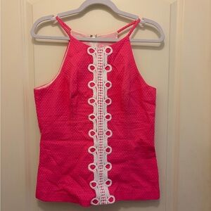 Lilly Pulitzer Hot Pink Halter Top with White Center Trim